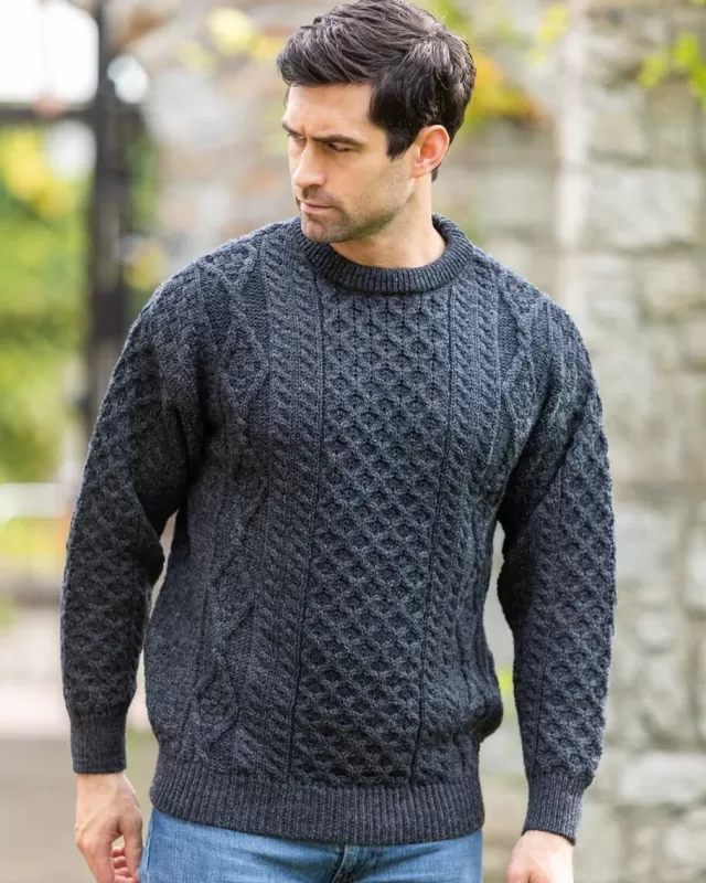 Sweater Shop Pure Wool Unisex Aran Sweater Charcoal