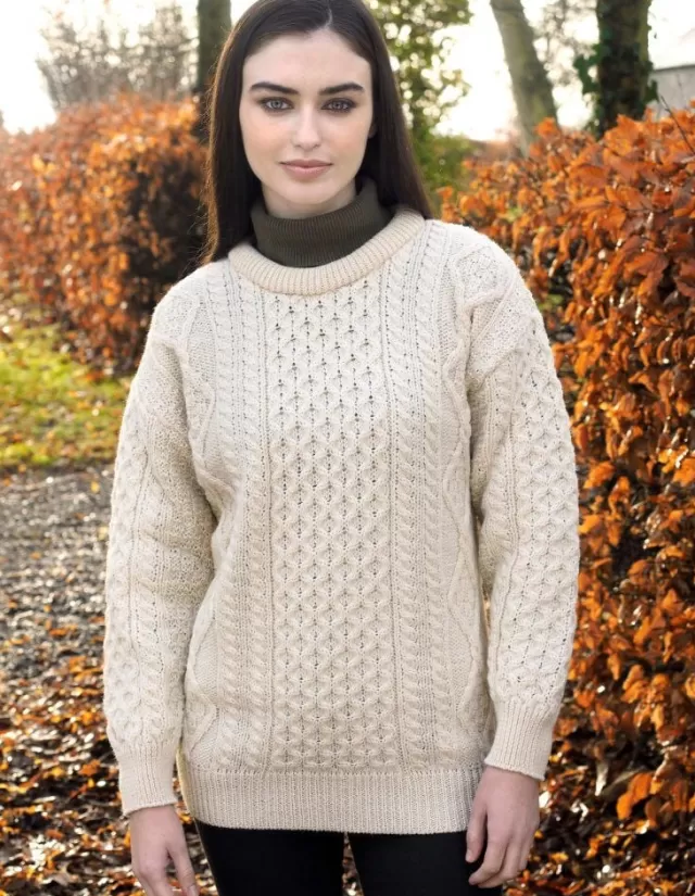 Women Sweater Shop Pure Wool Unisex Aran Sweater Natural