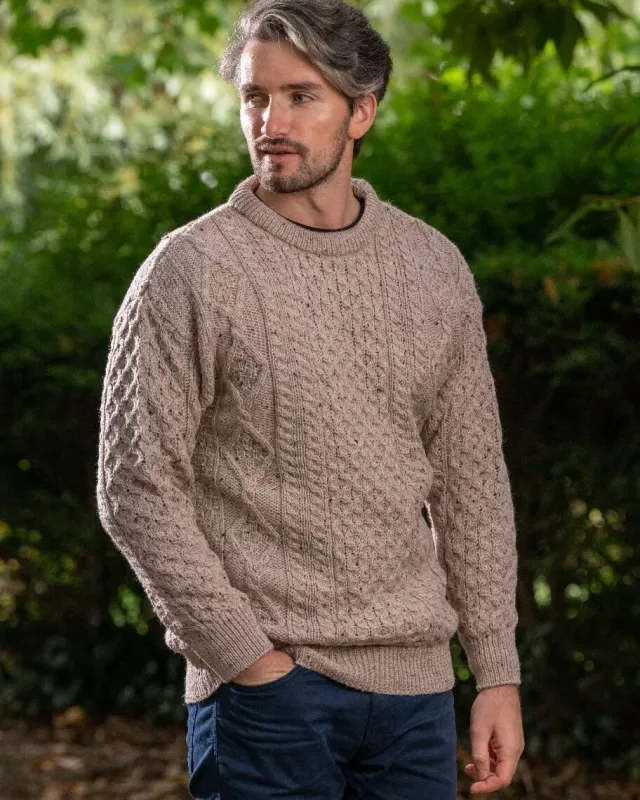 Sweater Shop Pure Wool Unisex Aran Sweater Oatmeal Fleck