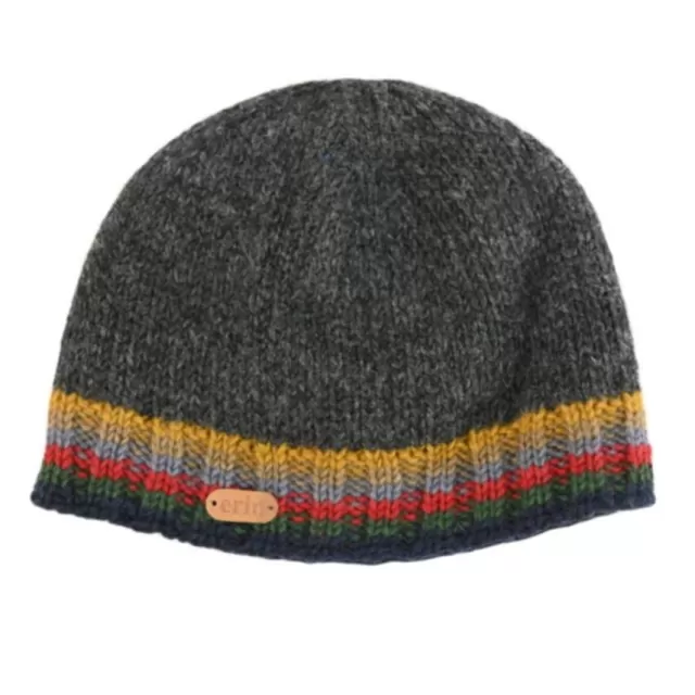 Sweater Shop Rib Pullon Hat Charcoal with yellow/red band