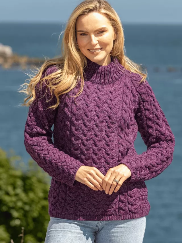 Women Sweater Shop Shaped Crew Neck Sweater Merino Wool Purple