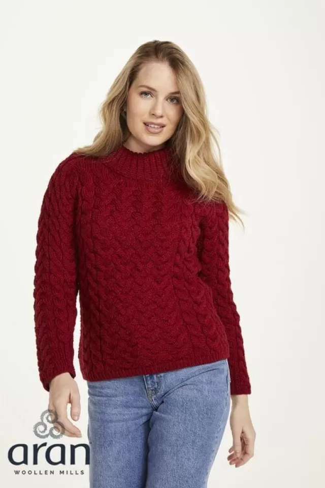 Women Sweater Shop Shaped Crew Neck Sweater Red