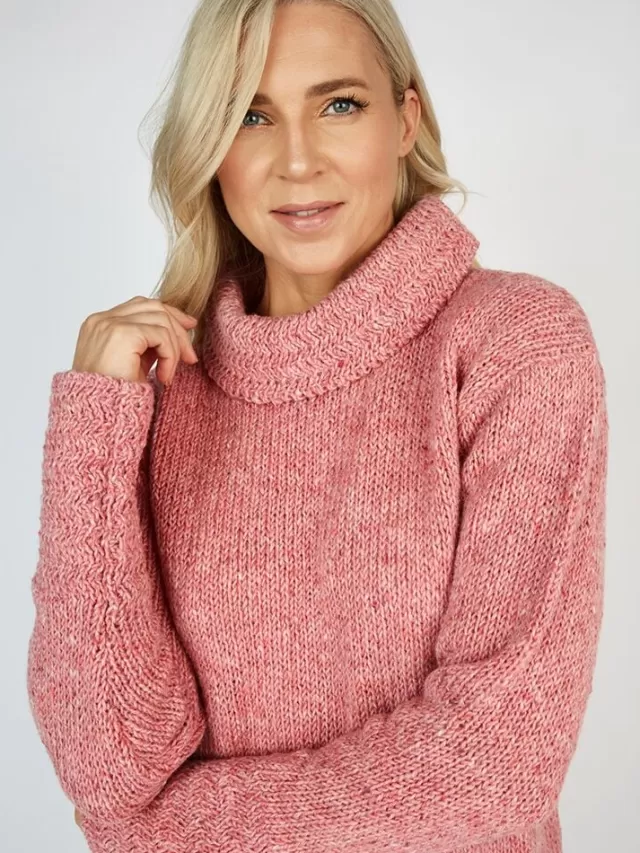 Women Sweater Shop Shawl Neck Sweater Pink