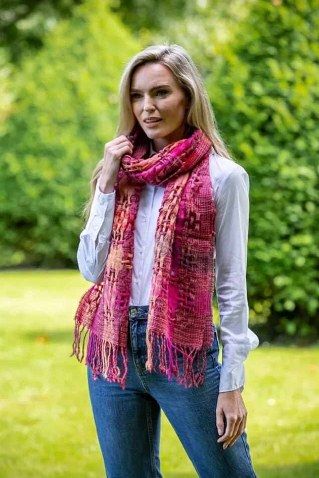 Women Sweater Shop Suantrai of Ireland Open Weave Wool Scarf Pink