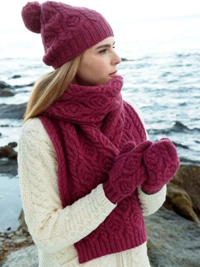 Women Sweater Shop Super Soft Aran Cable Knit Scarf Berry