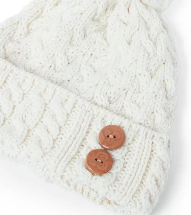 Women Sweater Shop Super Soft Aran Hat with Triskelion Buttons - natural