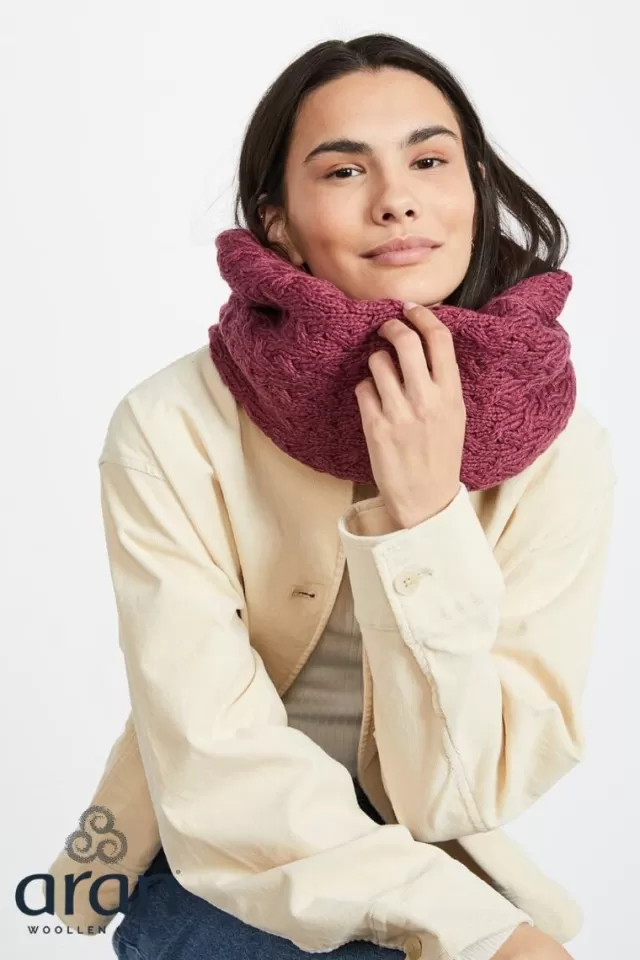 Women Sweater Shop Super Soft Aran Snood Rasberry Marl