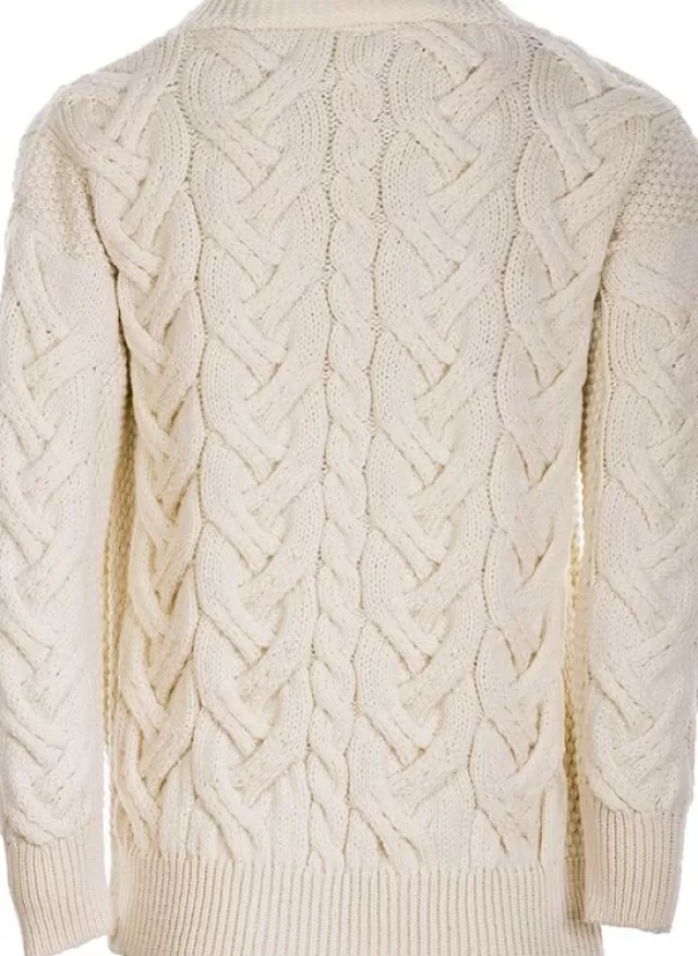 Women Sweater Shop Super Soft Aran V Neck Cardigan Natural