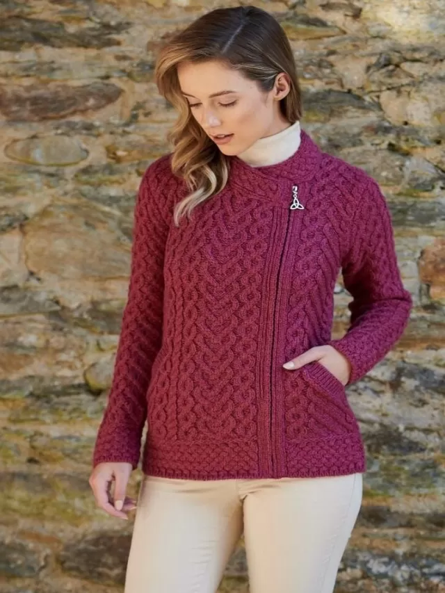 Women Sweater Shop Super Soft Aran Zip Cardigan