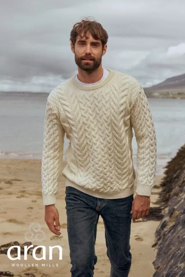 Sweater Shop Super Soft Mens Aran Sweater Natural