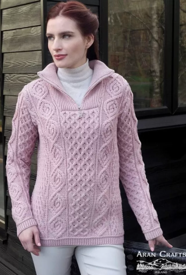 Women Sweater Shop 100% Super Soft Merino Wool half Zip Pink