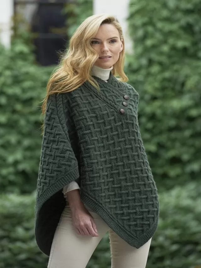 Women Sweater Shop Super Soft Poncho Army Green