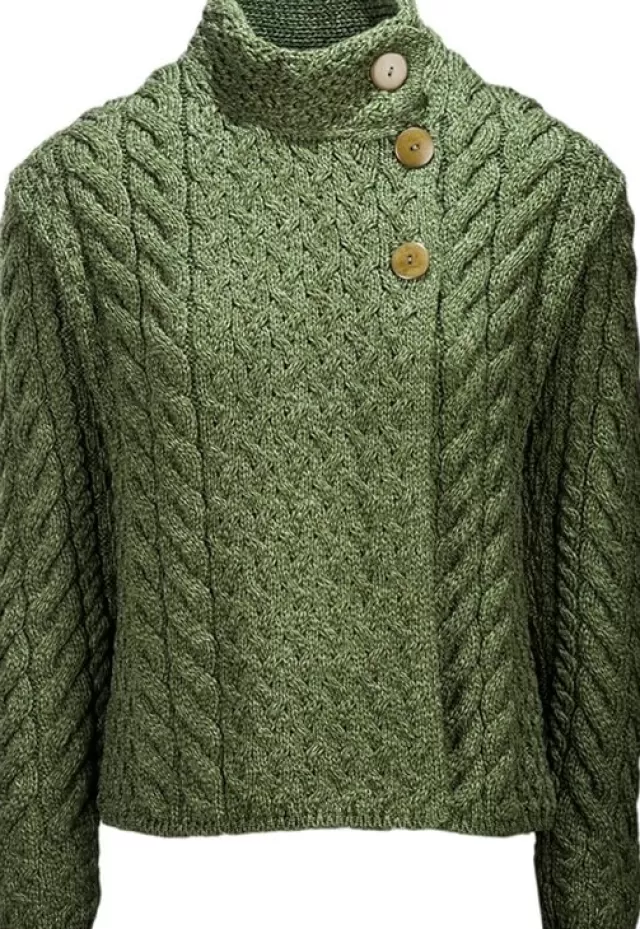 Women Sweater Shop Supersoft Aran Cardigan with 3 buttons - Green