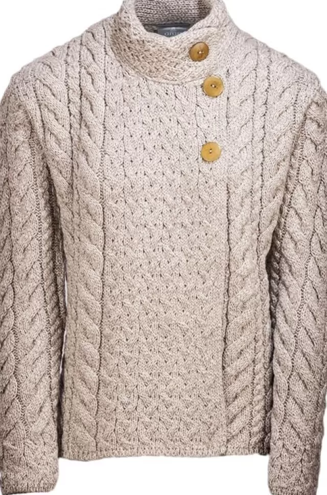 Women Sweater Shop Supersoft Aran Cardigan with 3 buttons - Oatmeal