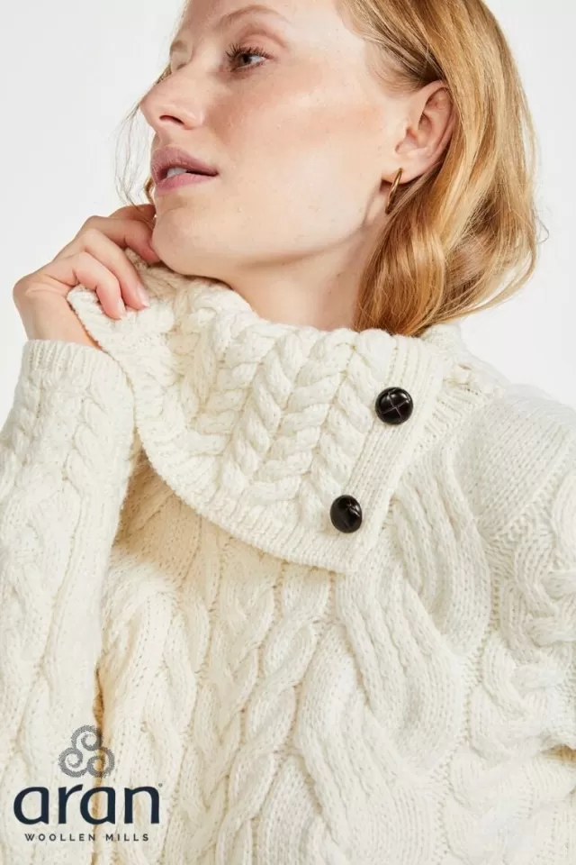 Women Sweater Shop Supersoft Button Neck Sweater - Natural