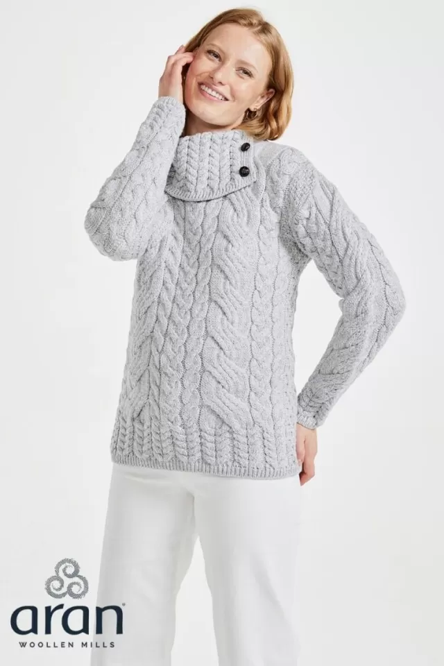 Women Sweater Shop Supersoft Button Neck Sweater - Silver