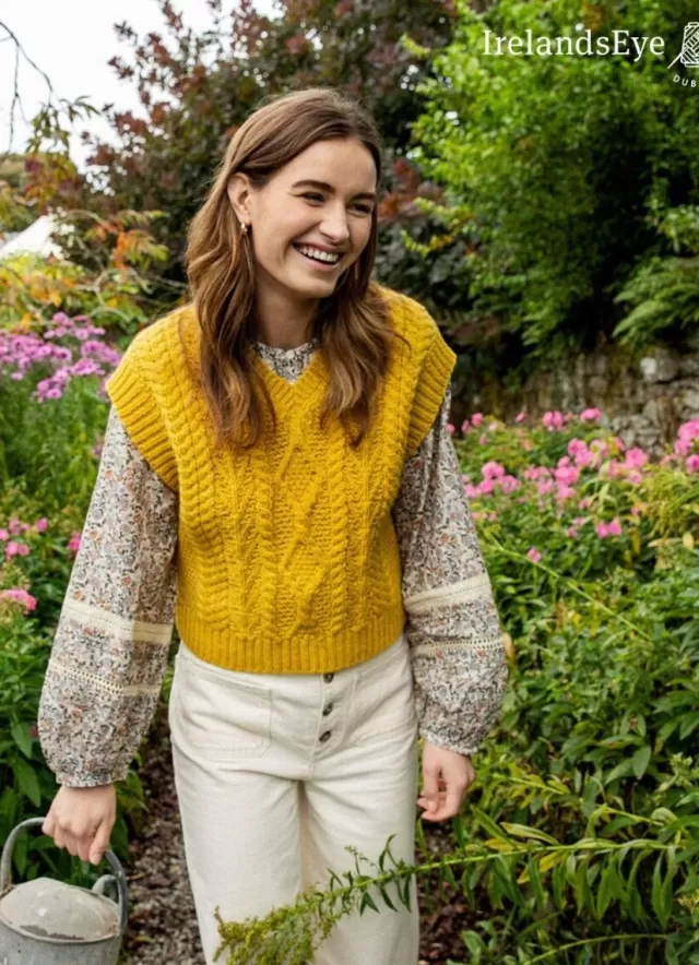 Women Sweater Shop Sweetpea V Neck Aran Vest Sunflower