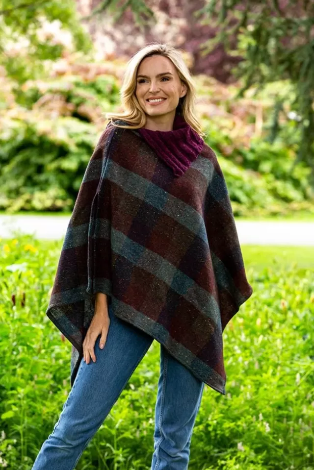 Women Sweater Shop Tweed Poncho with purple collar - Made in Ireland