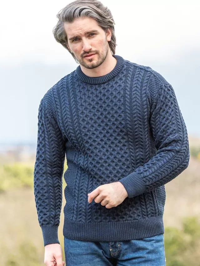 Sweater Shop Unisex 100% Merino Wool Aran Sweater - Blackwatch