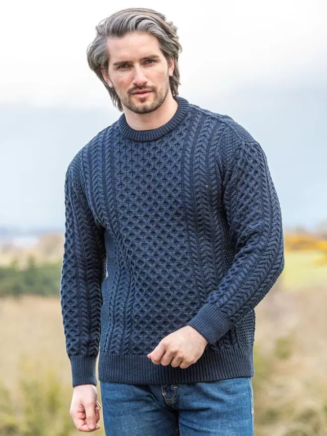 Sweater Shop Unisex 100% Merino Wool Aran Sweater - Blackwatch