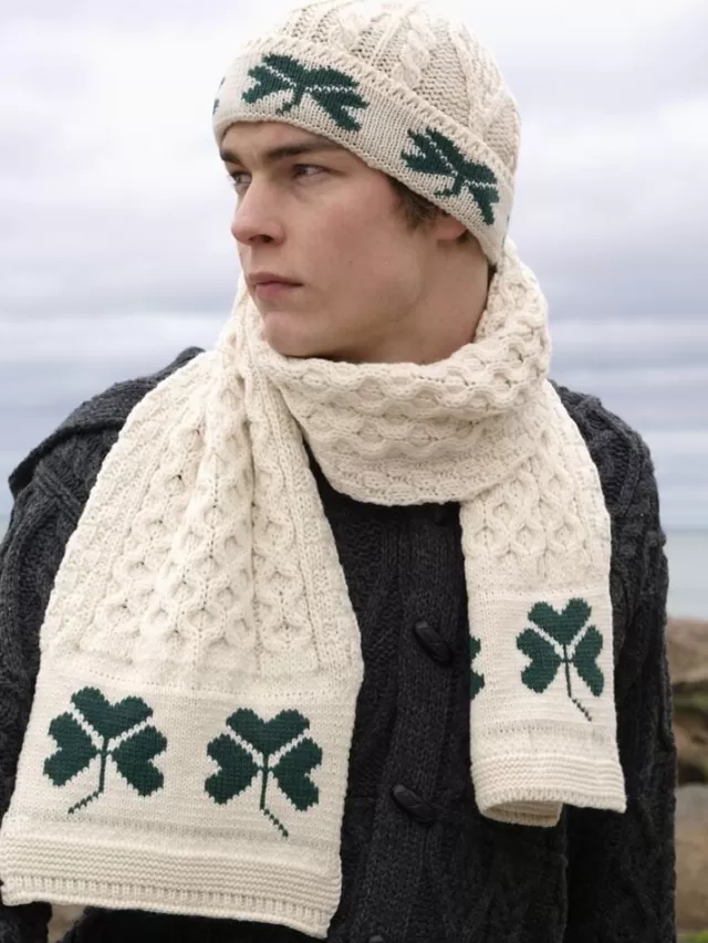 Sweater Shop Unisex Aran Hat with Shamrocks