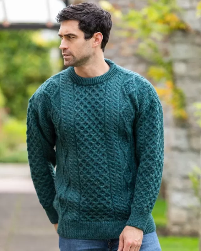 Sweater Shop Unisex Aran Sweater Moss Green