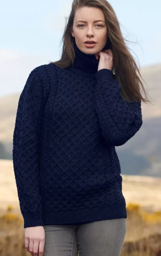 Women Sweater Shop Unisex Aran Turtleneck Sweater Navy