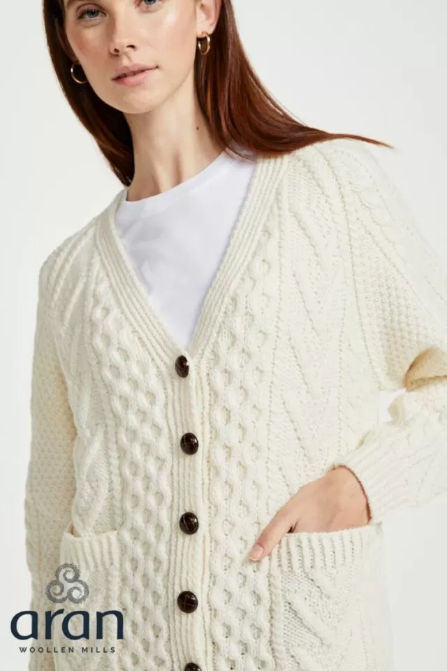 Women Sweater Shop Unisex Handknit V-Neck Button Cardigan - Natural