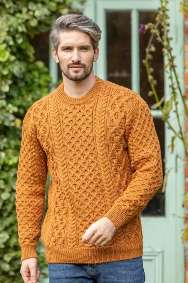 Sweater Shop Unisex Heavyweight Aran Sweater - Golden Ochre