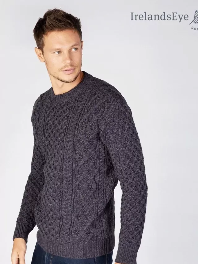 Sweater Shop Unisex Heavyweight Aran Sweater - Navy Marl