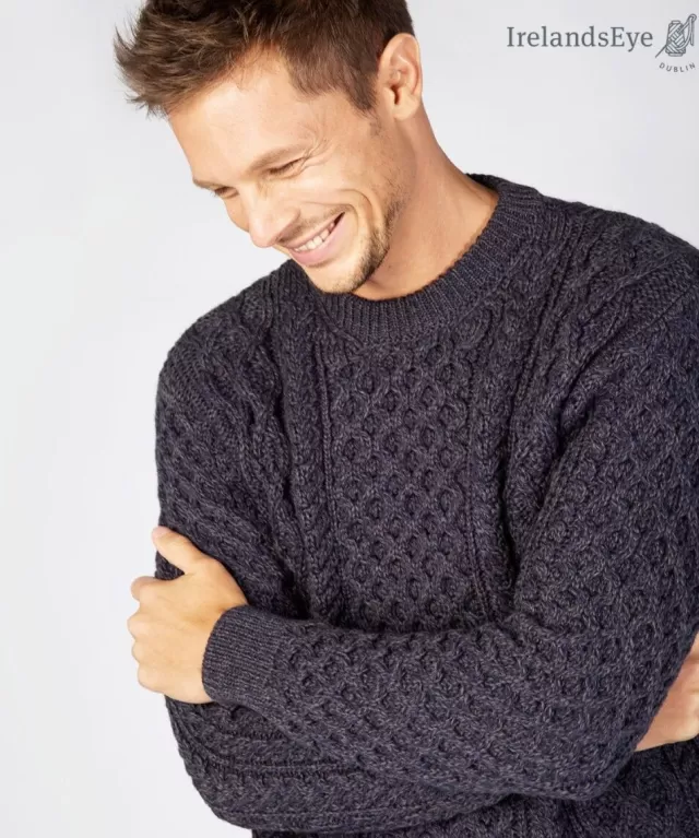 Sweater Shop Unisex Heavyweight Aran Sweater - Navy Marl