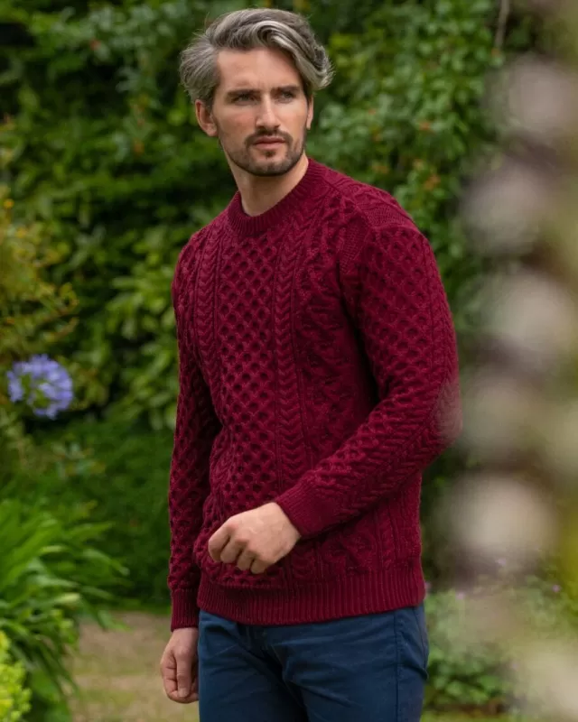 Sweater Shop Unisex Heavyweight Aran Sweater Claret