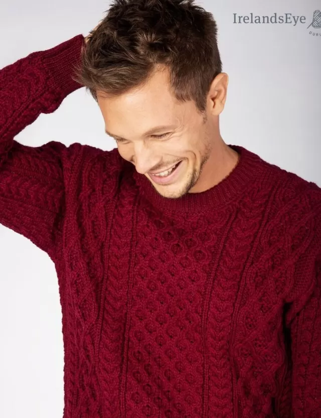 Sweater Shop Unisex Heavyweight Aran Sweater Claret