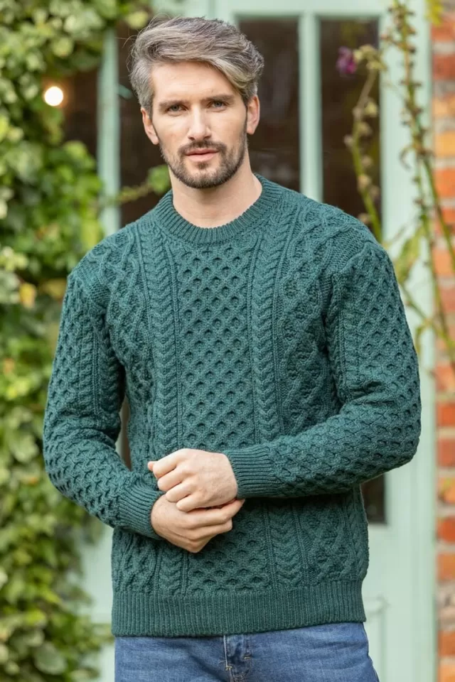 Sweater Shop Unisex Heavyweight Aran Sweater Evergreen