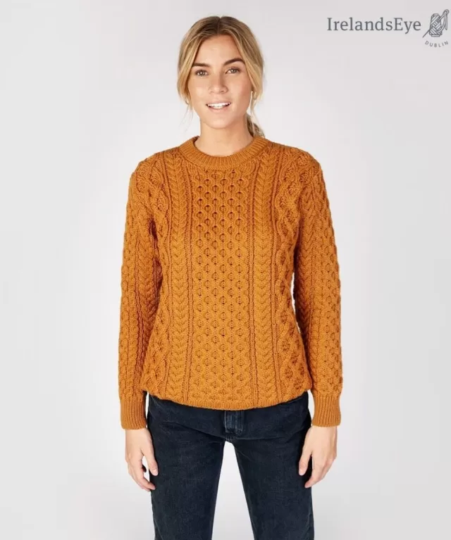 Women Sweater Shop Unisex Heavyweight Aran Sweater Golden Ochre