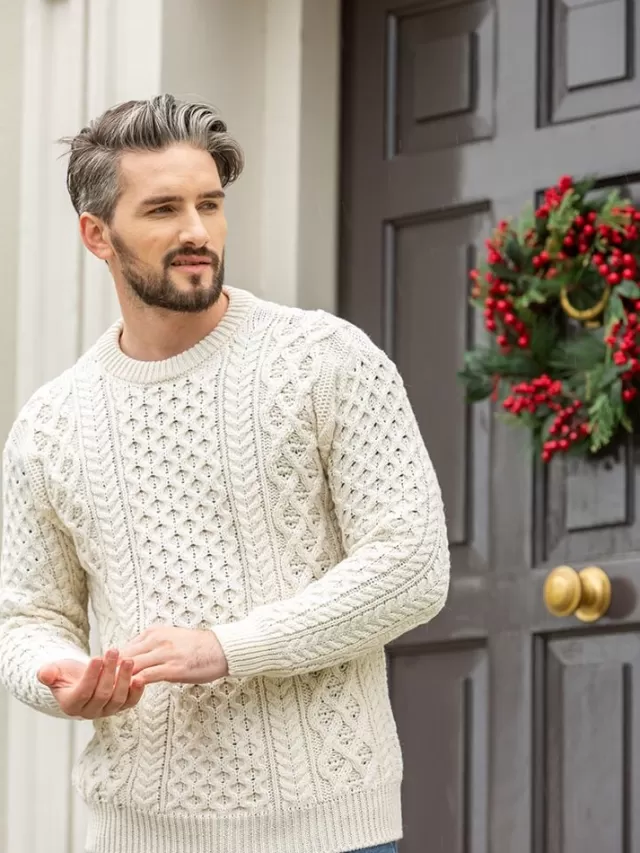 Sweater Shop Unisex Heavyweight Aran Sweater Natural