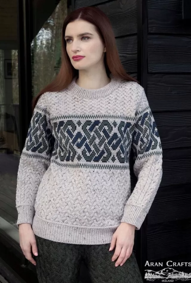 Sweater Shop Unisex Jacquard Sweater Oatmeal