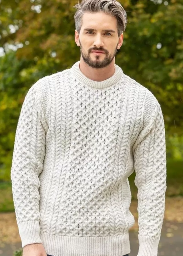 Sweater Shop Unisex Merino Wool Aran Sweater - Natural