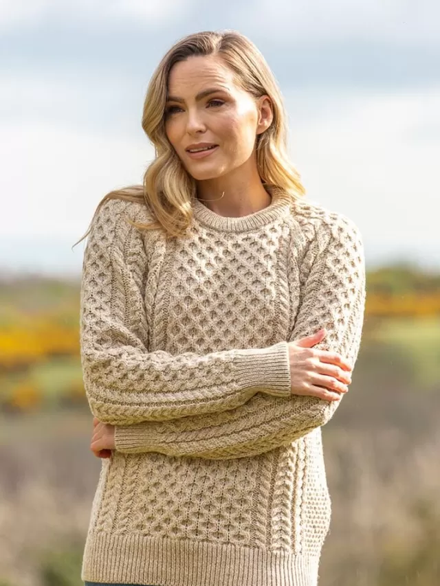 Women Sweater Shop Unisex Merino Wool Aran Sweater - Parsnip