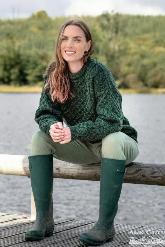 Women Sweater Shop Unisex Merino Wool Aran Sweater Army Green