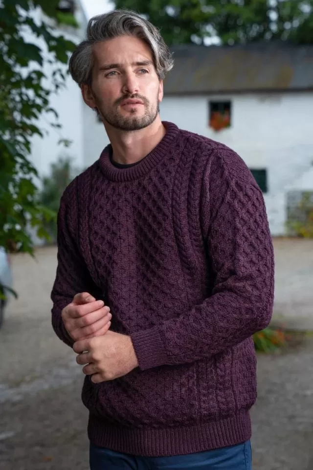 Sweater Shop Unisex Merino Wool Aran Sweater Damson