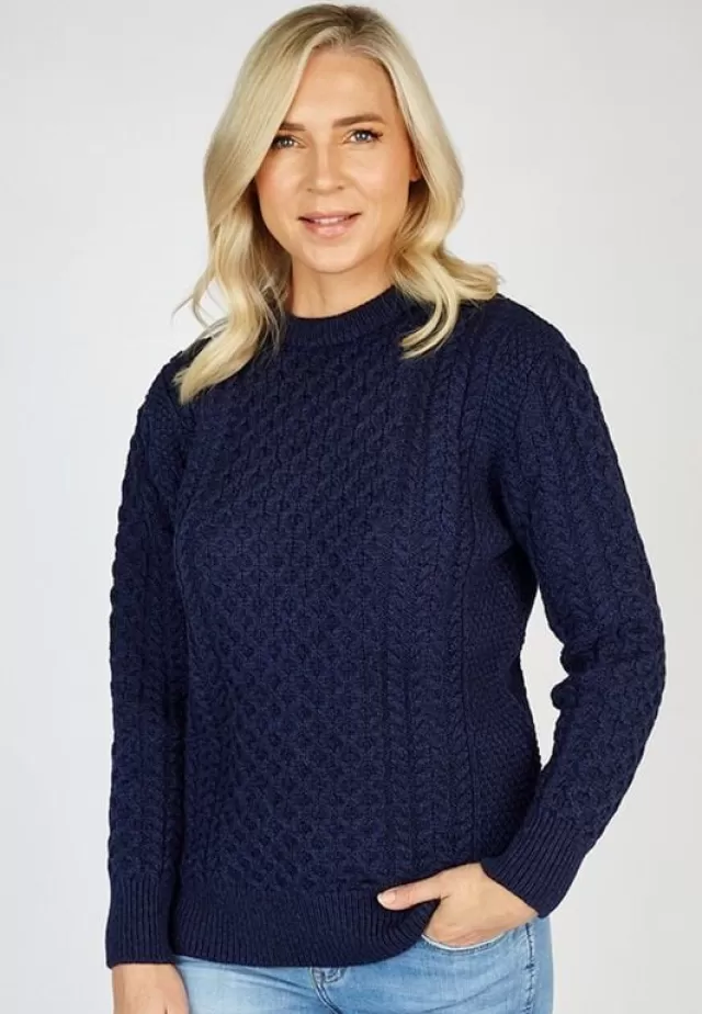 Women Sweater Shop Unisex Merino Wool Aran Sweater Deep Water Blue