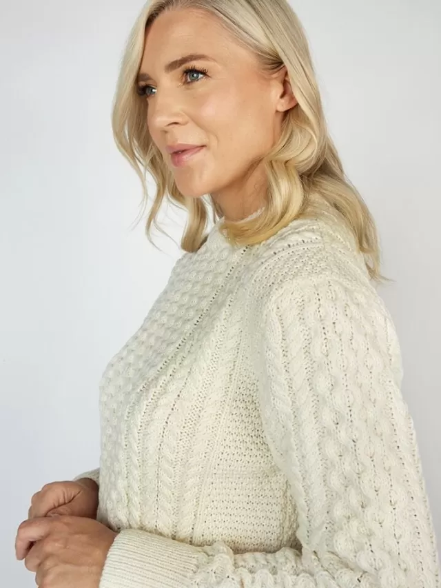 Women Sweater Shop Unisex Merino Wool Aran Sweater Natural