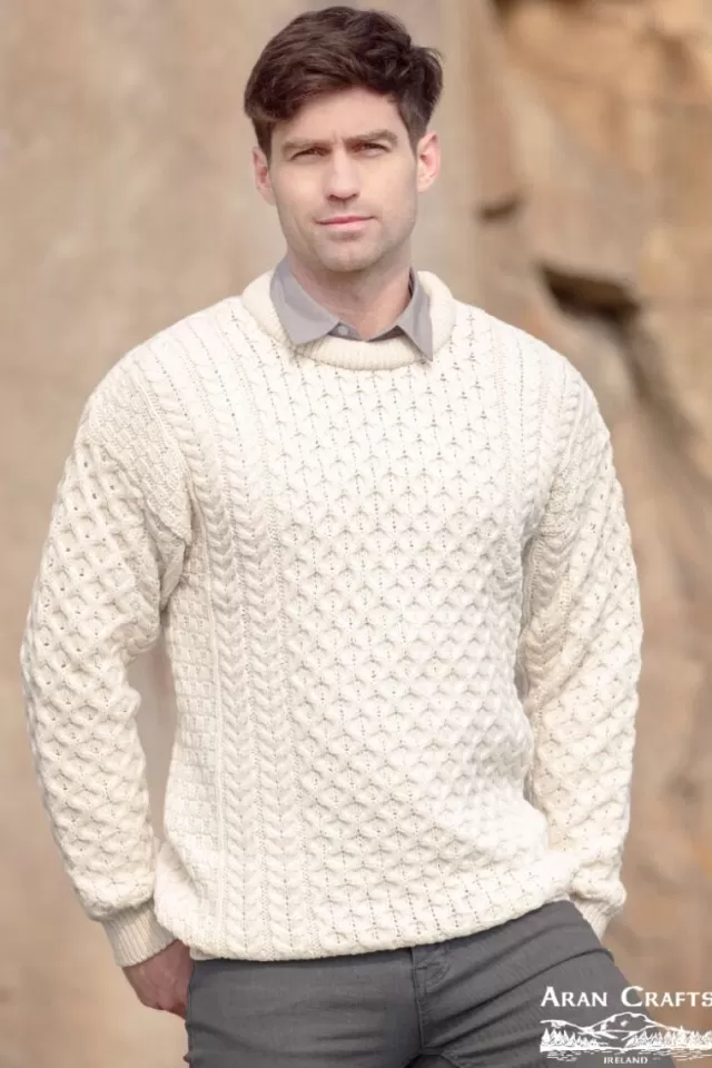 Sweater Shop Unisex Merino Wool Aran Sweater Natural