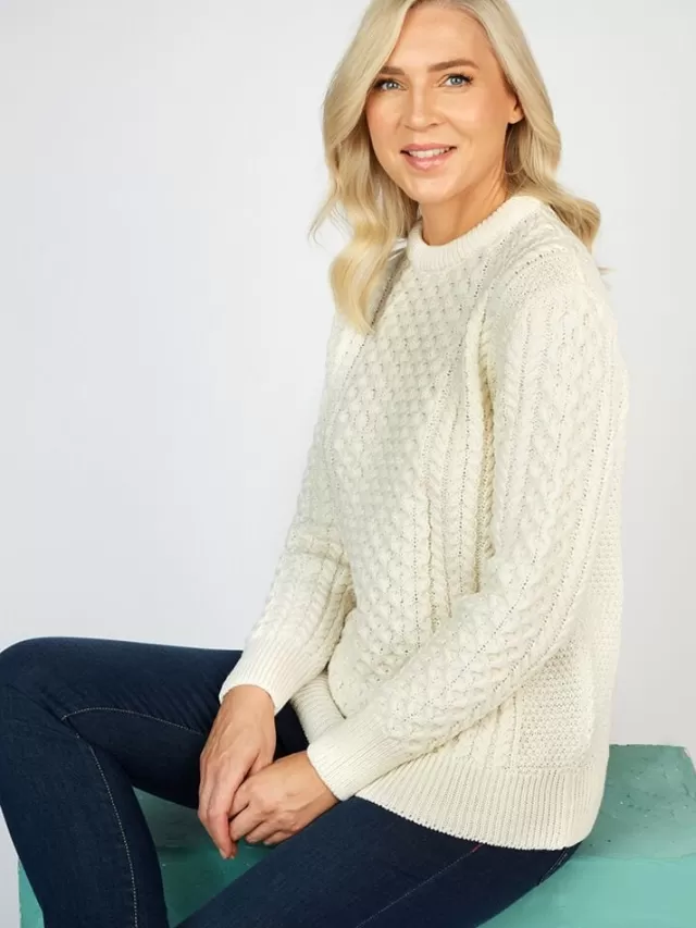 Women Sweater Shop Unisex Merino Wool Aran Sweater Natural