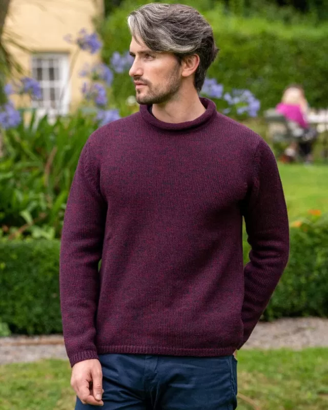 Sweater Shop Unisex Roll Neck Sweater Merino Wool Dark Berry