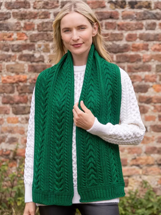 Women Sweater Shop Wool and Cashmere Aran Scarf Green