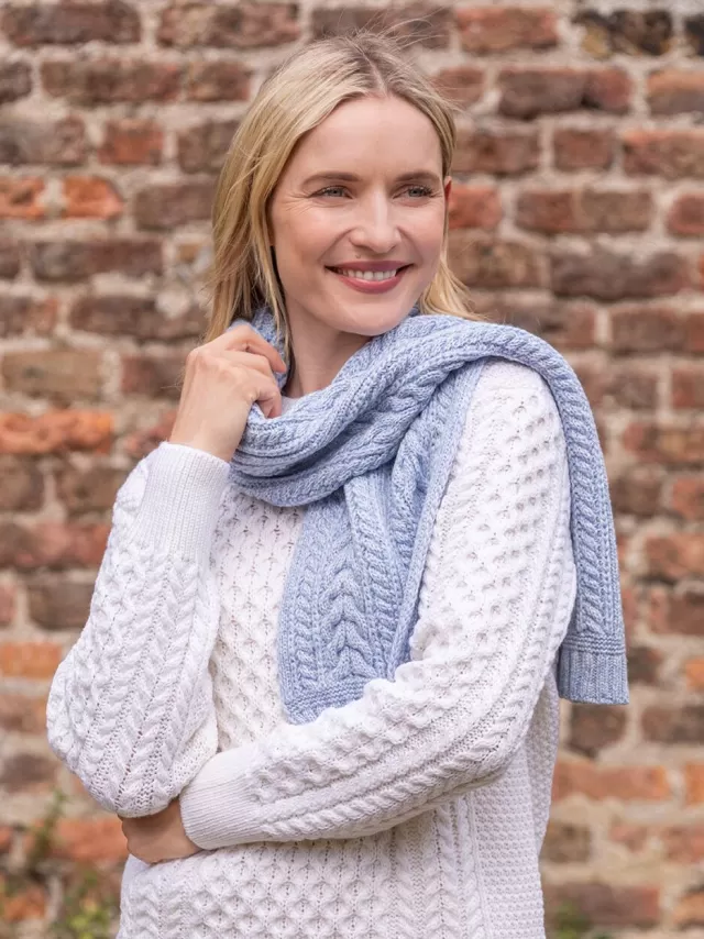 Women Sweater Shop Wool and Cashmere Aran Scarf Sky Blue