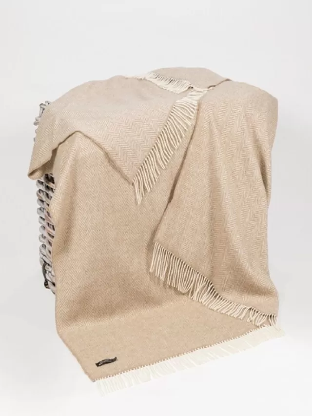 Sweater Shop Wool and Cashmere Beige Herringbone Throw Col: 1475