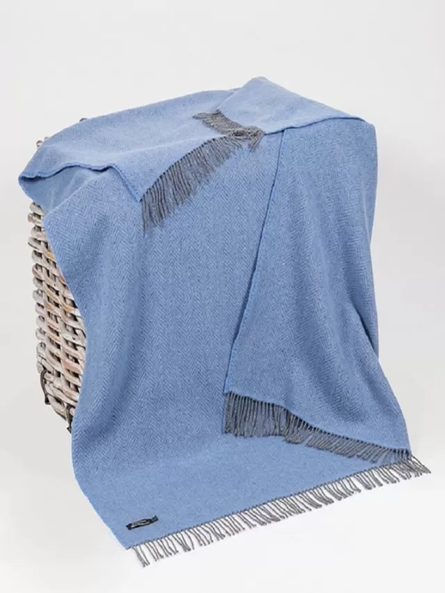 Sweater Shop Wool and Cashmere Blue Herringbone Throw Col: 1403